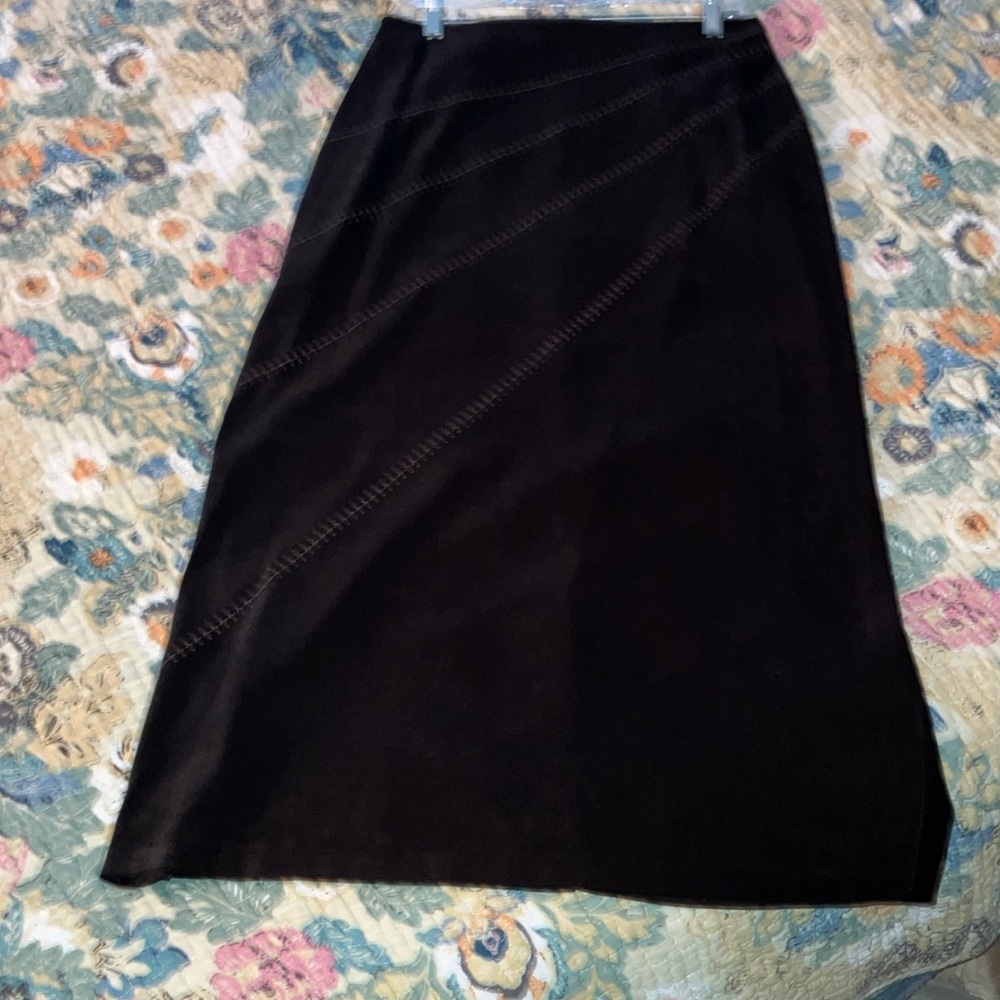 Suede-like Brown “Stitched” 3/4 Length Skirt
